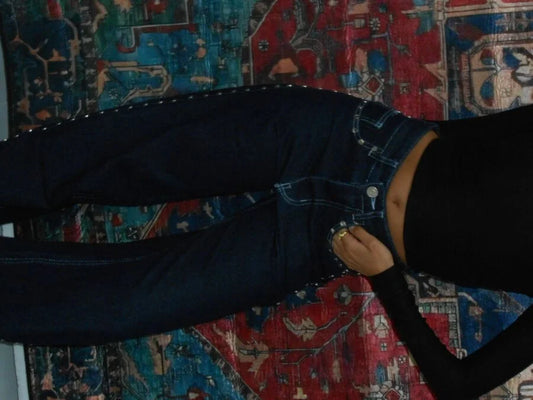 The Dark Blue Raw Studded Jean