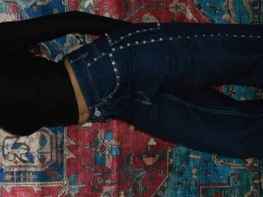 The Dark Blue Raw Studded Jean