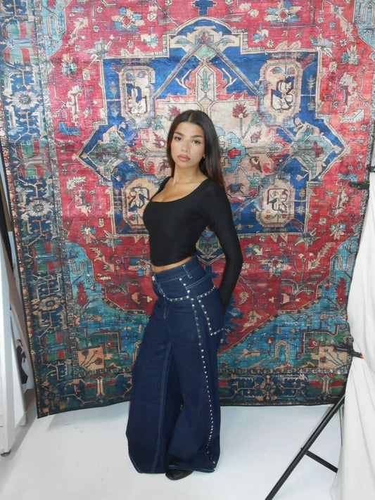 The Dark Blue Raw Studded Jean