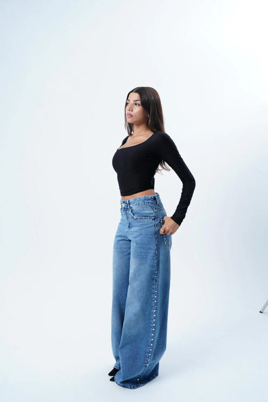 The Light Blue Raw Studded Jean