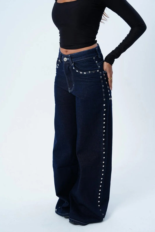 The Dark Blue Raw Studded Jean