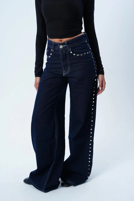 The Dark Blue Raw Studded Jean