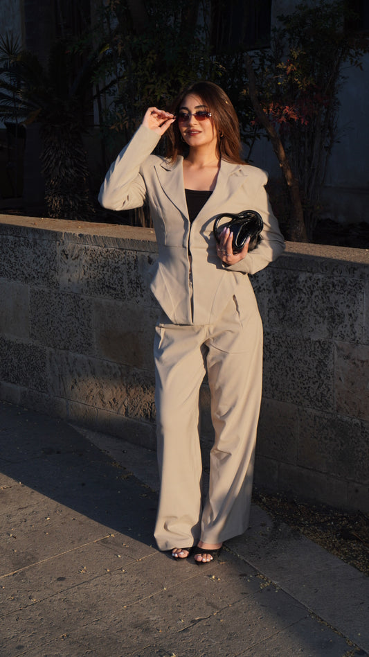 Beige Two Piece Set Structured Suits