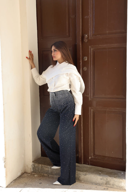 Navy Shynix Embellished Trousers