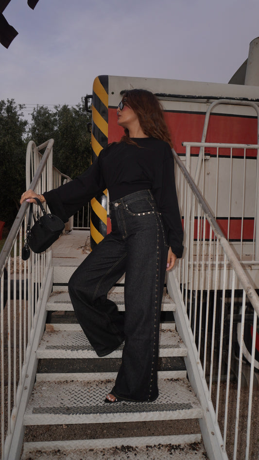 The Black Raw Studded Jean