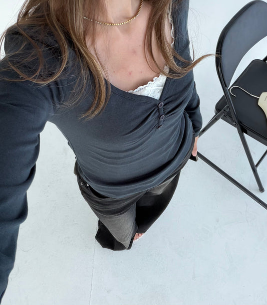 Arverna Lace Peek Ruched Top