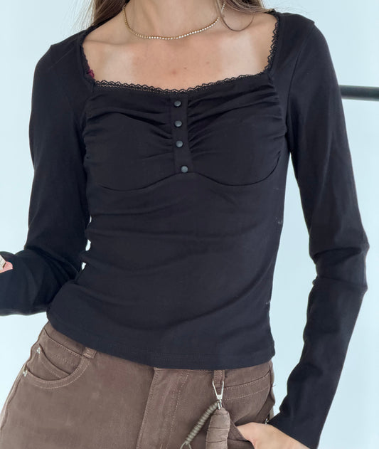 Arverna Lace Tie Ruched Top