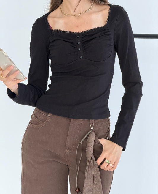 Arverna Lace Tie Ruched Top