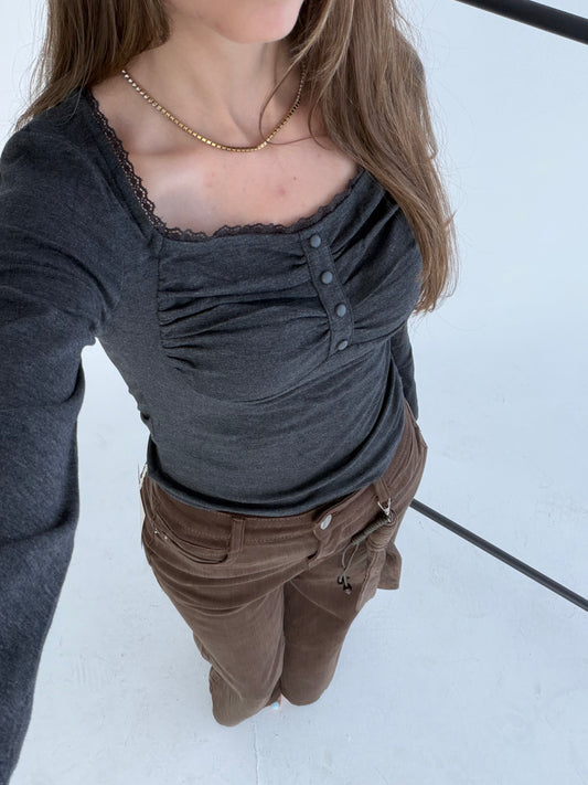 Arverna Lace Tie Ruched Top
