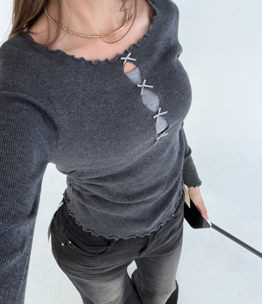 Arverna Bow Lace Trim Top