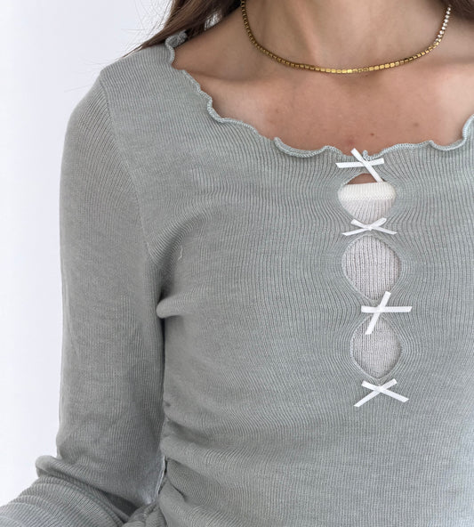 Arverna Bow Lace Trim Top