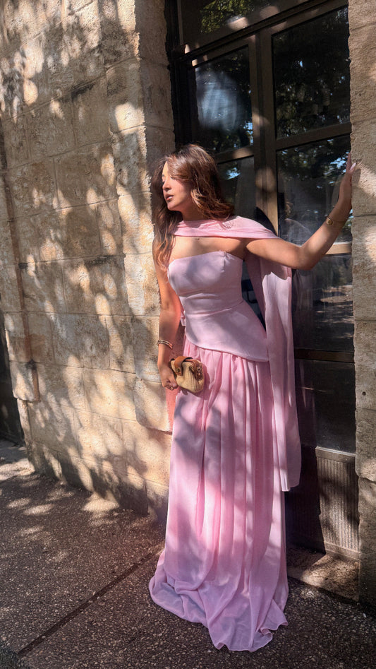 Luna Chiffon Evening with Scarf Pink Dress