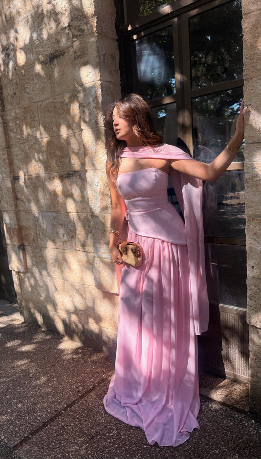 Luna Chiffon Evening with Scarf Pink Dress