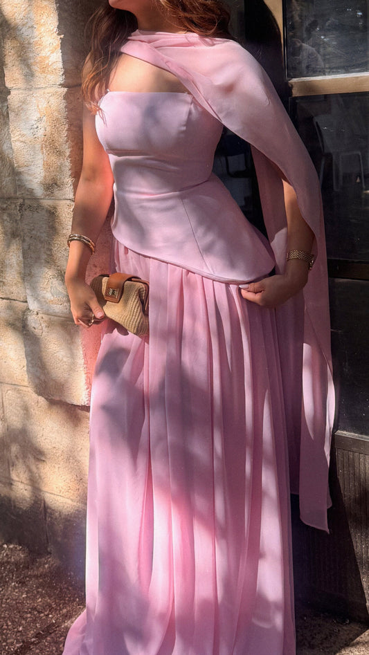 Luna Chiffon Evening with Scarf Pink Dress