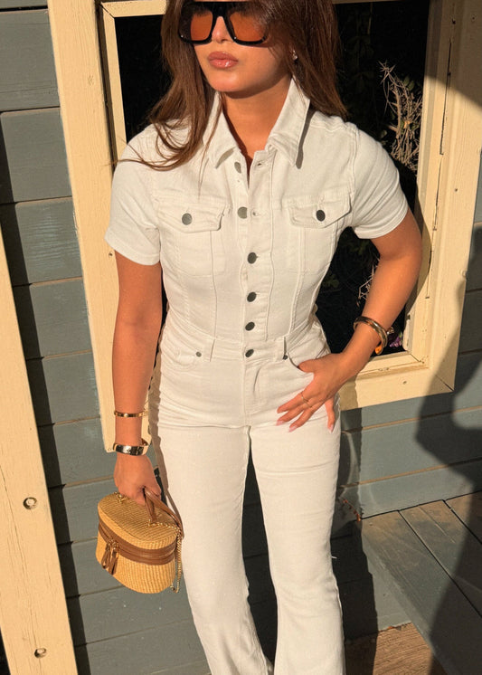 White Crush Denim Jumpsuit