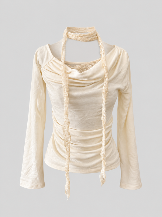Arverna Lace Tie Draped Top