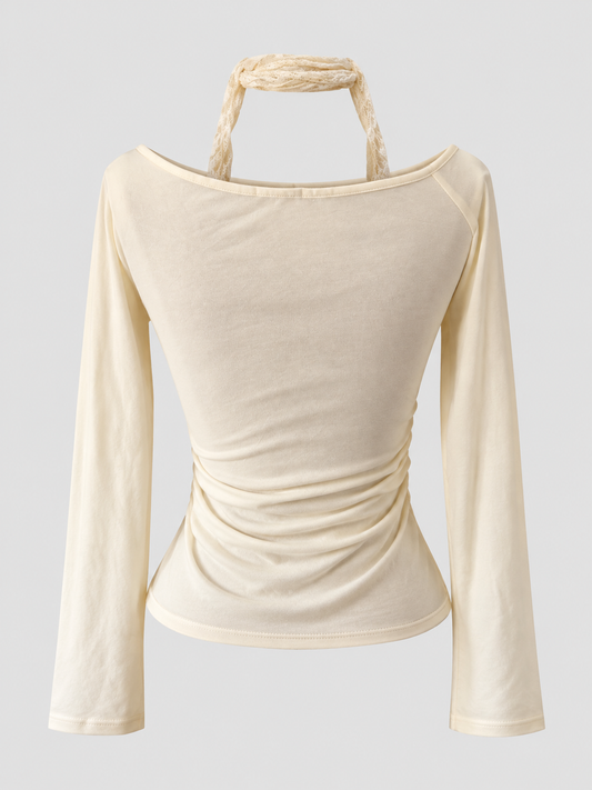 Arverna Lace Tie Draped Top