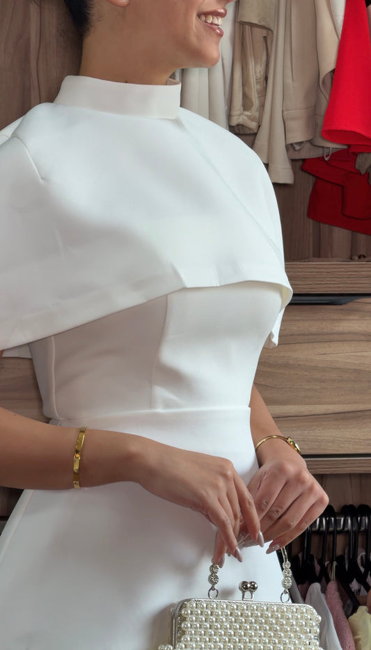 White Blouse With Cape Detail On The Collar