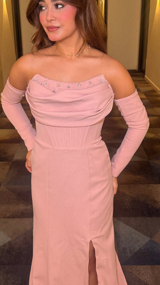 Lina's Embellished Evening in Powder Pink Dress