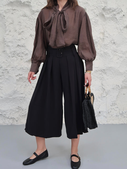 High-Waisted Pleated Culotte Pants