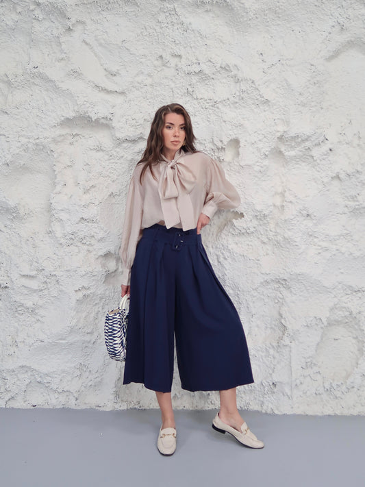 High-Waisted Pleated Culotte Pants
