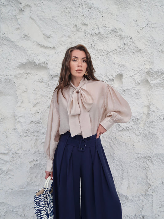 High-Waisted Pleated Culotte Pants