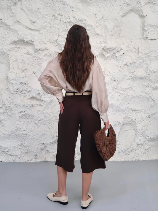 Wide-Leg Culotte Pants