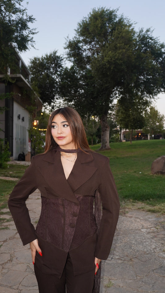 Midnight Lace Corset Brown Suit