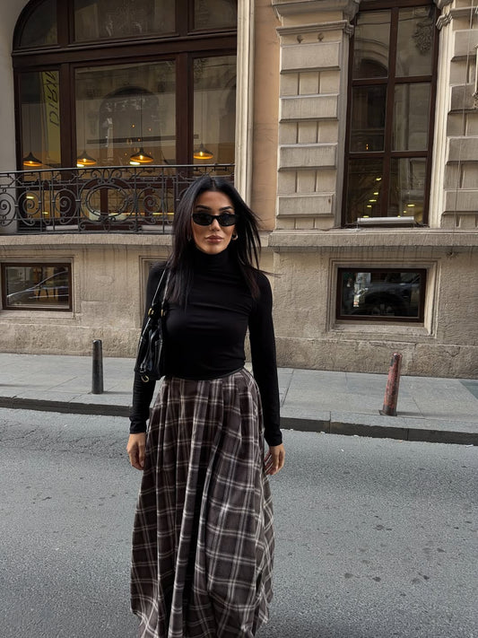 PLAID PATTERNED MIDI SKIRT