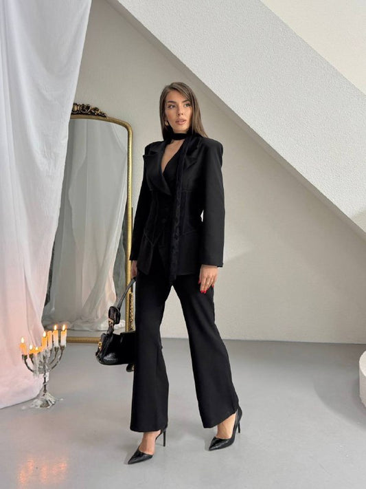 Midnight Lace Corset Black Suit