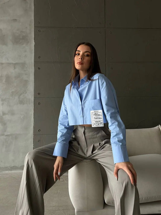 قميص زارا بتفاصيل جيوب من قماش البوبلين