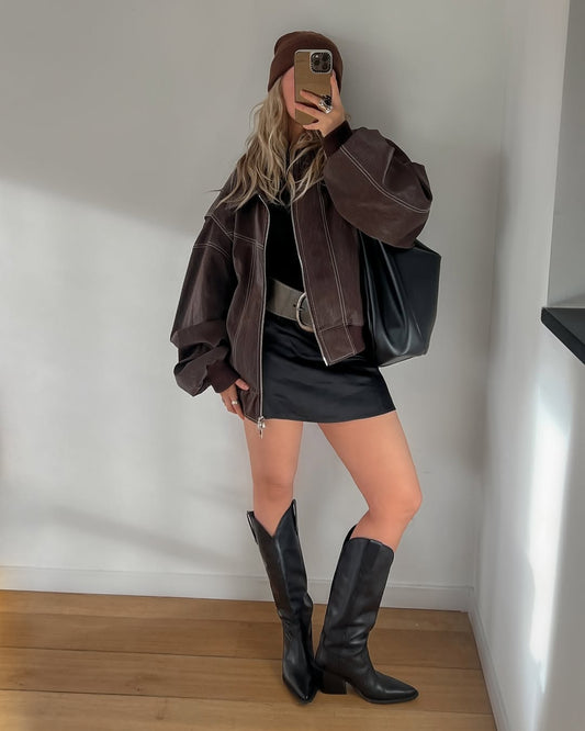 ARVERNA Oversized Contrast Brown Jacket