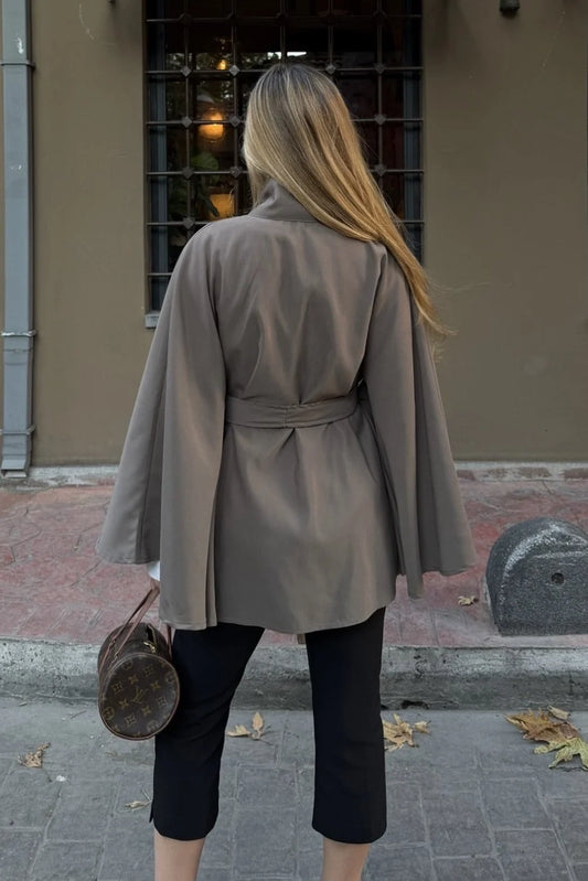 Elara Sand Belted Cape Jacket