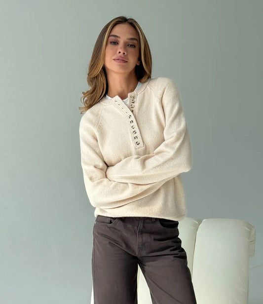 كنزة شتوية نسائية نصفية الأزرار