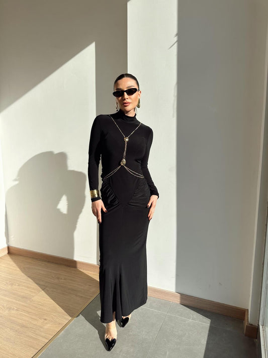 Accessory Detailed Black Design Dress