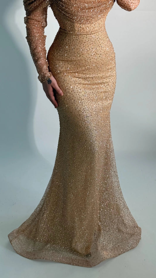 Ellinor Boat Neck Stone Evening Dress