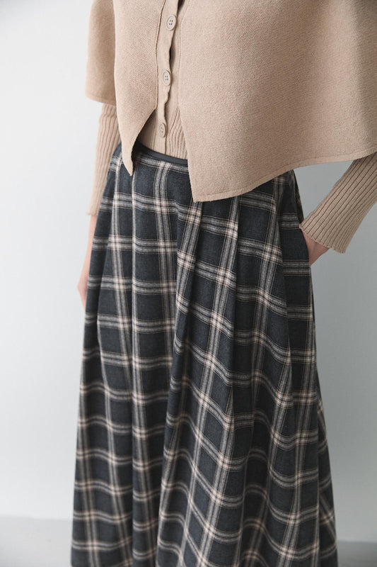 PLAID PATTERNED MIDI SKIRT