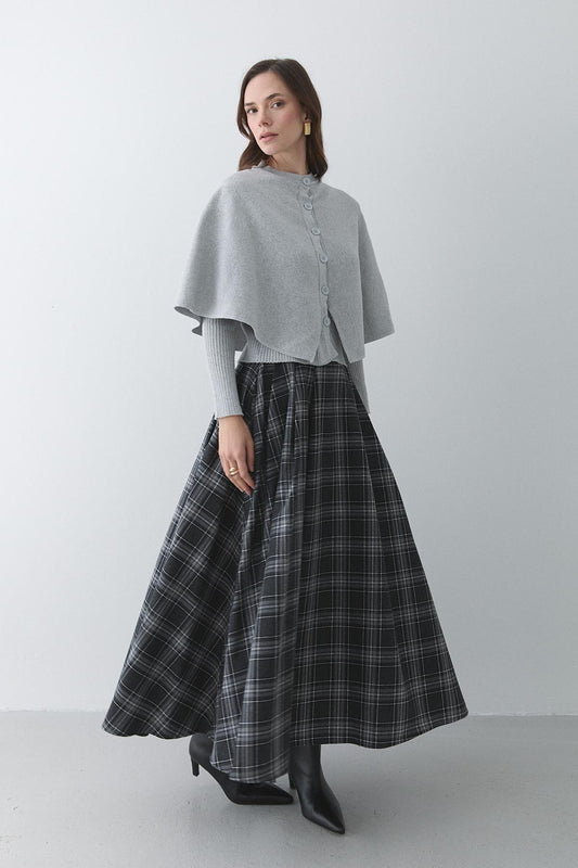 PLAID PATTERNED MIDI SKIRT
