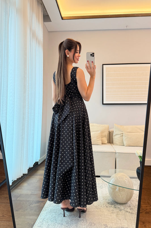 Black Polka Dot with Back Tie Detail Dress