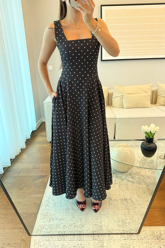 Black Polka Dot with Back Tie Detail Dress