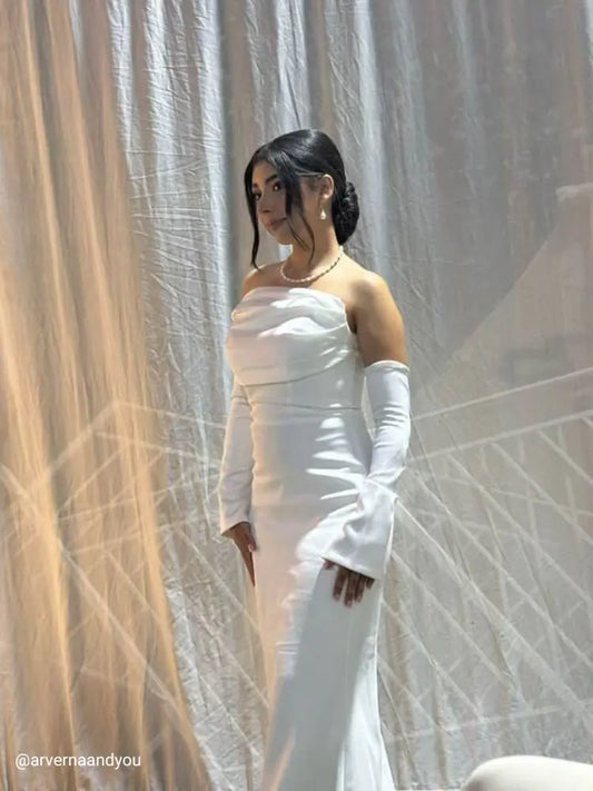 Alya Satin White Sleeve Evening Dress