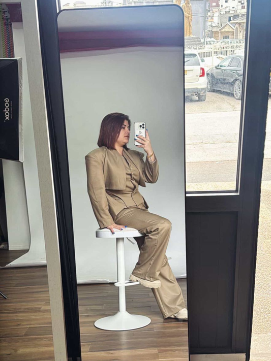 Elegant Khaki Beige 2 Piece Suit