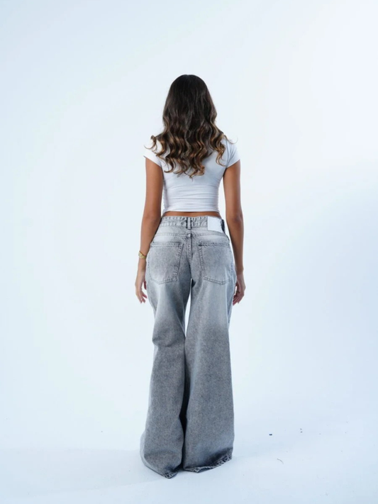 GREY WASHED EXTRA WID LEG JEAN