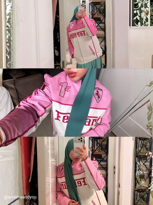 سترة جلدية وردية اللون من فورمولا 1 فيراري