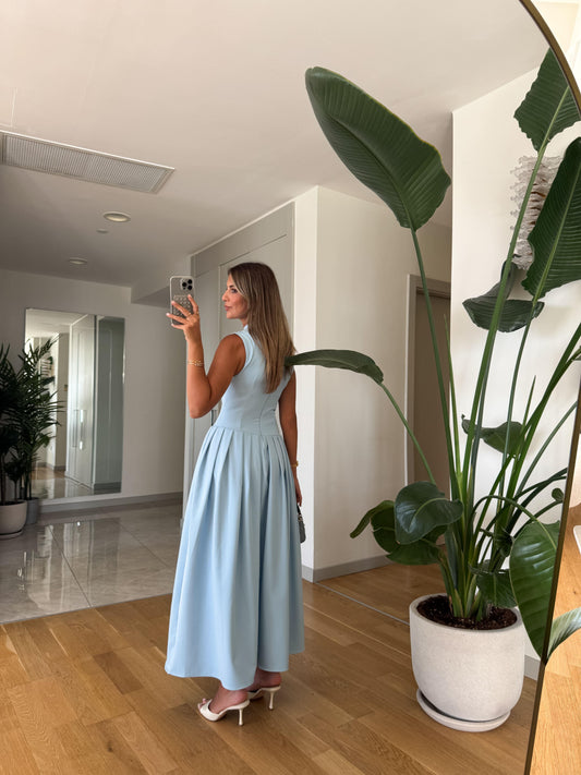 Asymmetrical Low Neck Sleeveless Long Dress