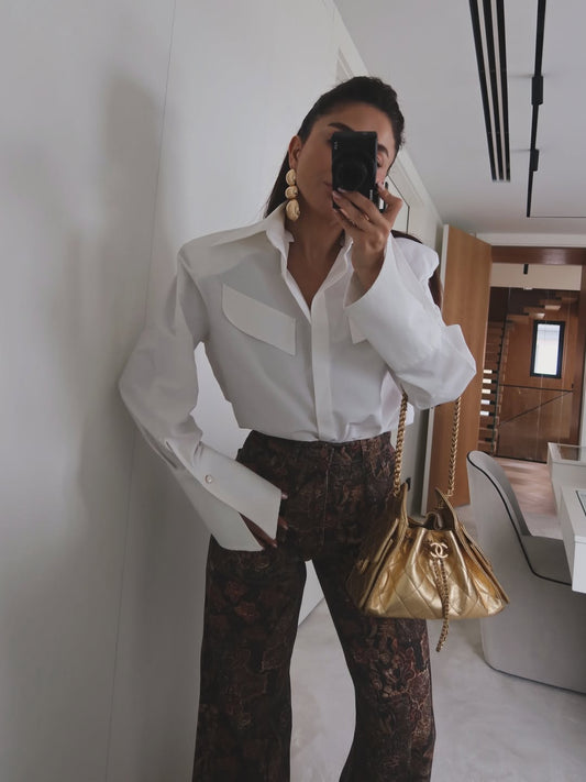 BUTTON-UP WITH PADDED SHOULDER SHIRT
