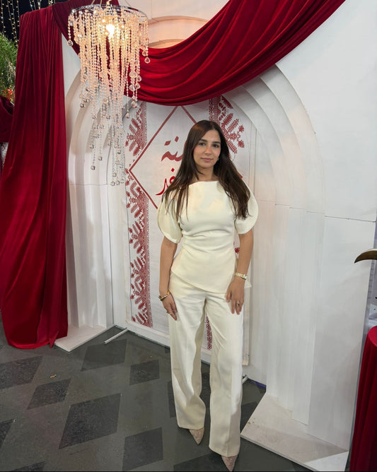 Beige Asymmetrical Waist-Fitted Set