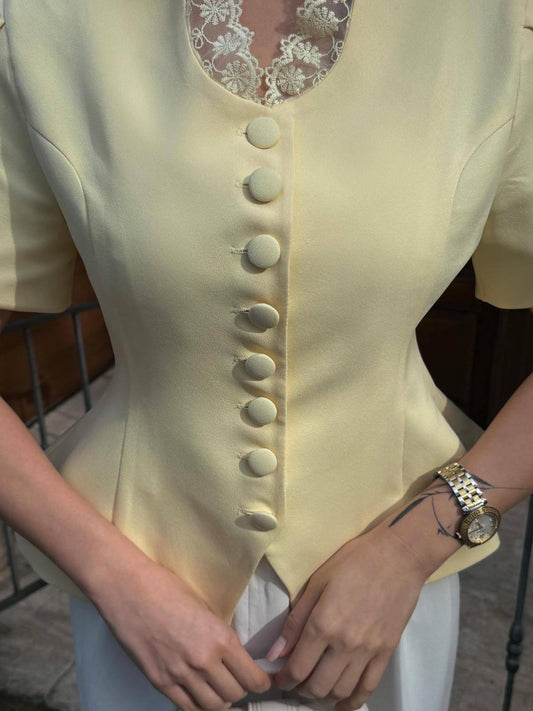 Yellow Lace Collar Blazer Top