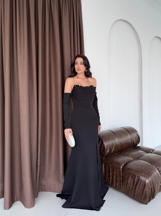 Lina's Embellished Evening in Black Dress