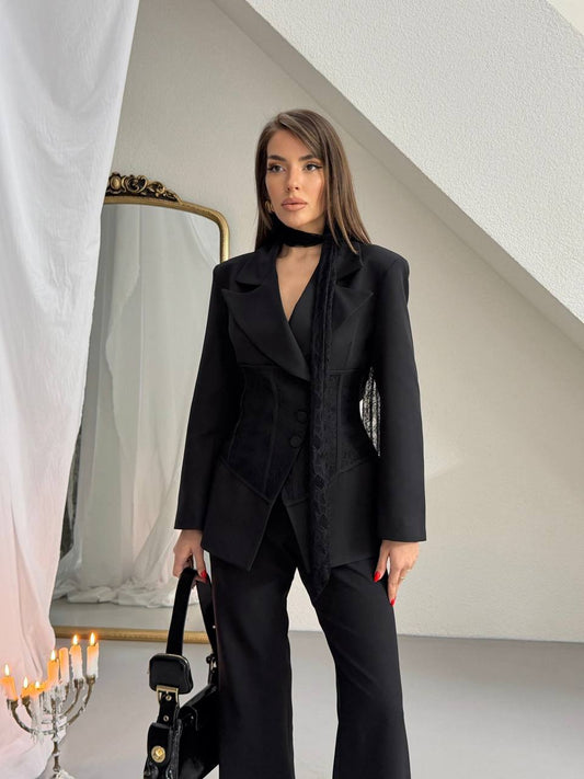 Midnight Lace Corset Black Suit